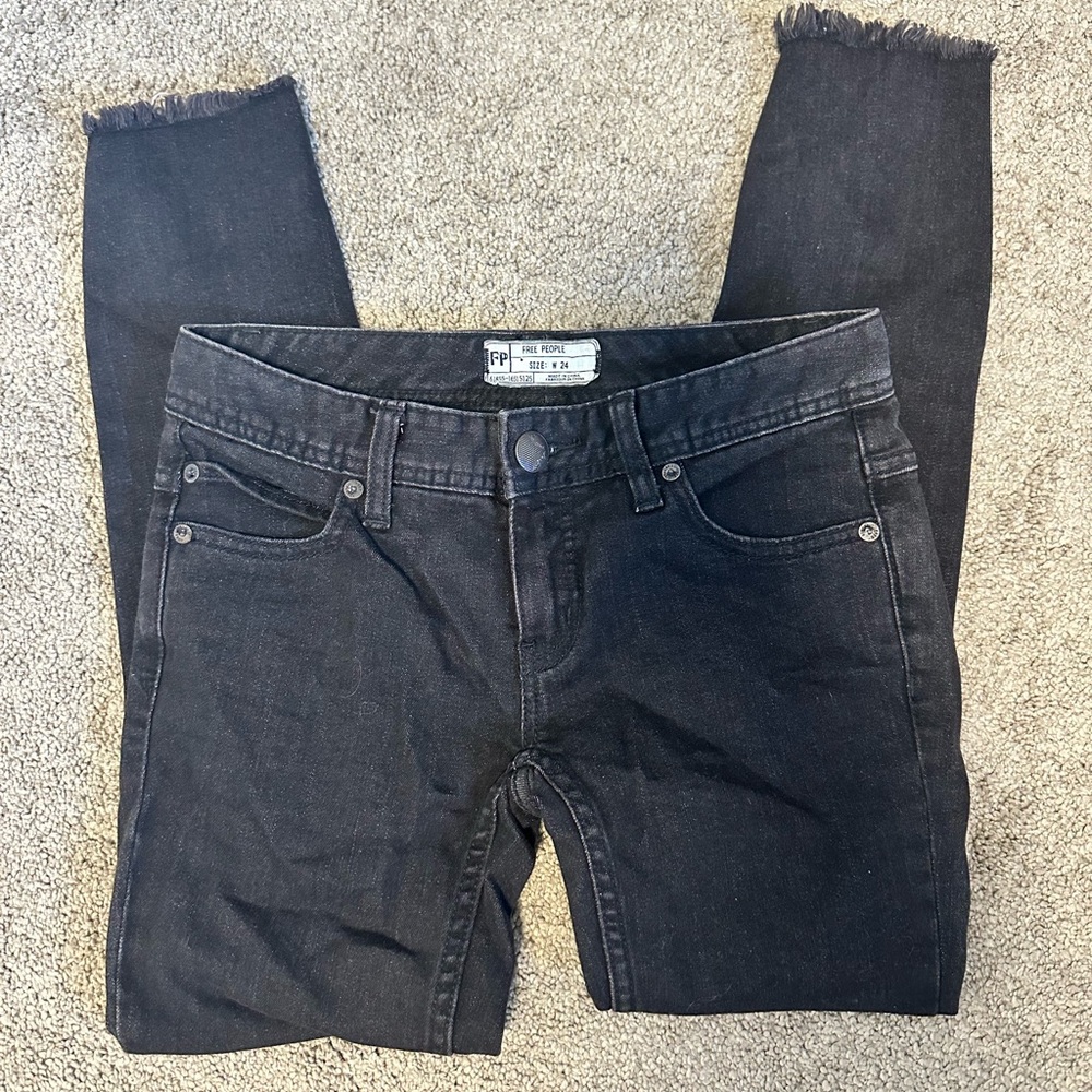 Vintage free people black distressed skinny jeans